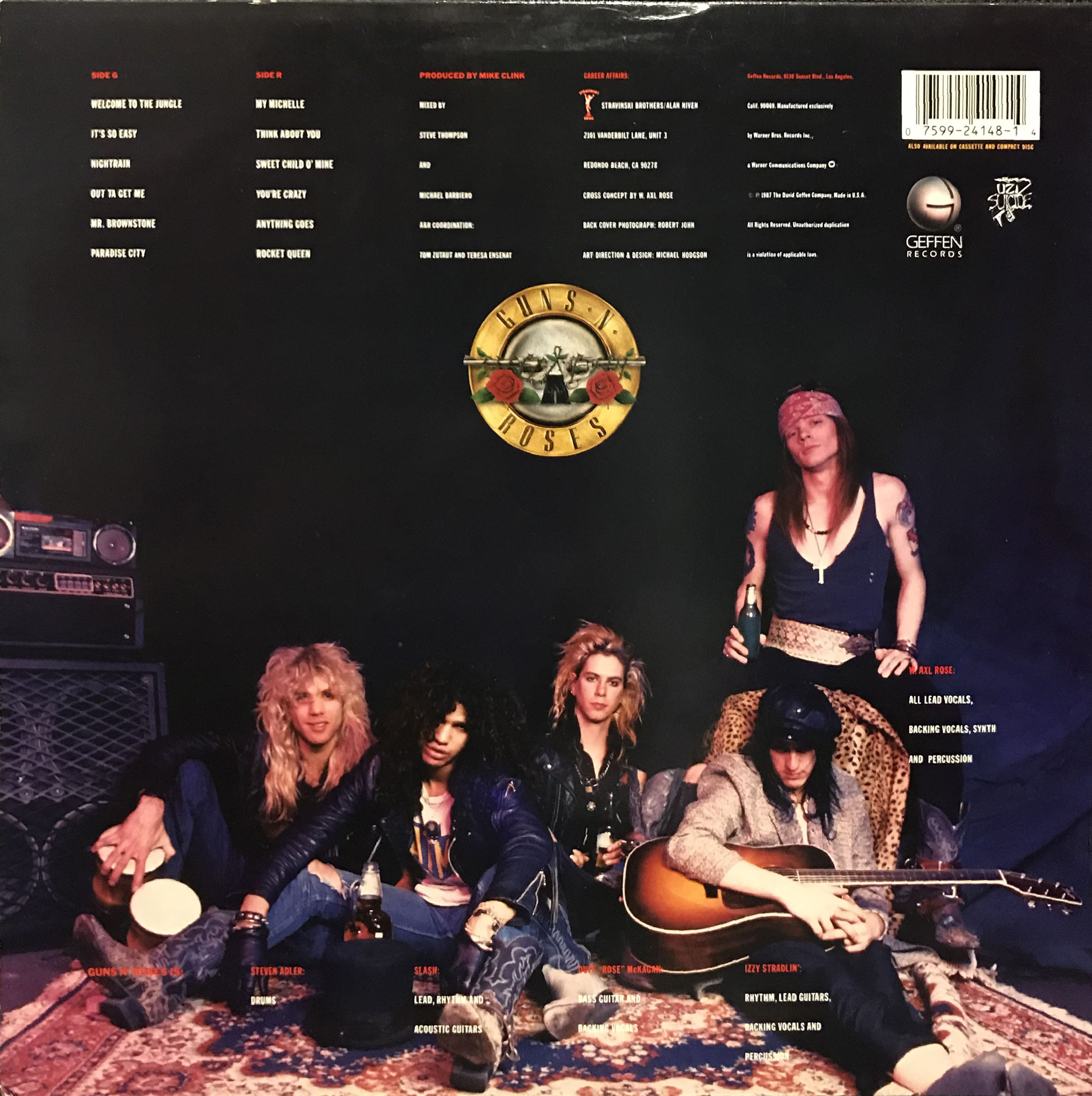 Back cover for album 'appetite for destruction"